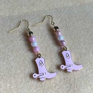 *3 for $20* Pink/Gold and Pearl Dangle Cowgirl Boot Earrings